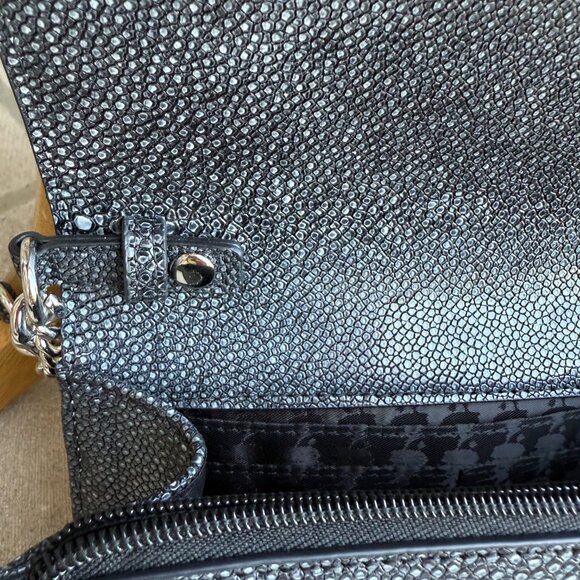 KARL LAGERFELD PARIS STRUCTURED FLAP OVER CROSSBODY CLUTCH BLACK GREY VEGAN - Picture 10 of 14